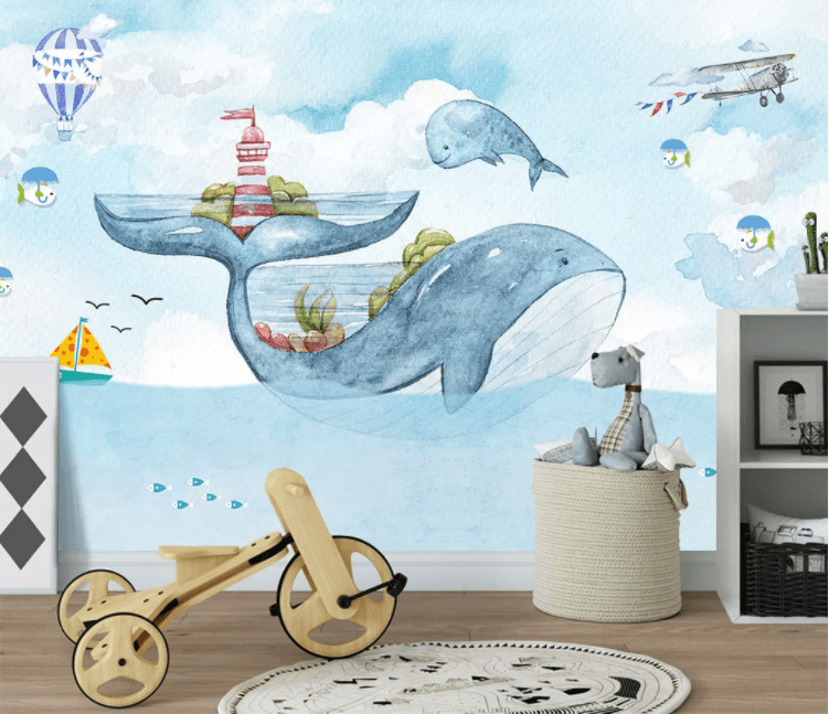 3D Blue Whale WC1041 Wall Murals Wallpaper AJ Wallpaper 2