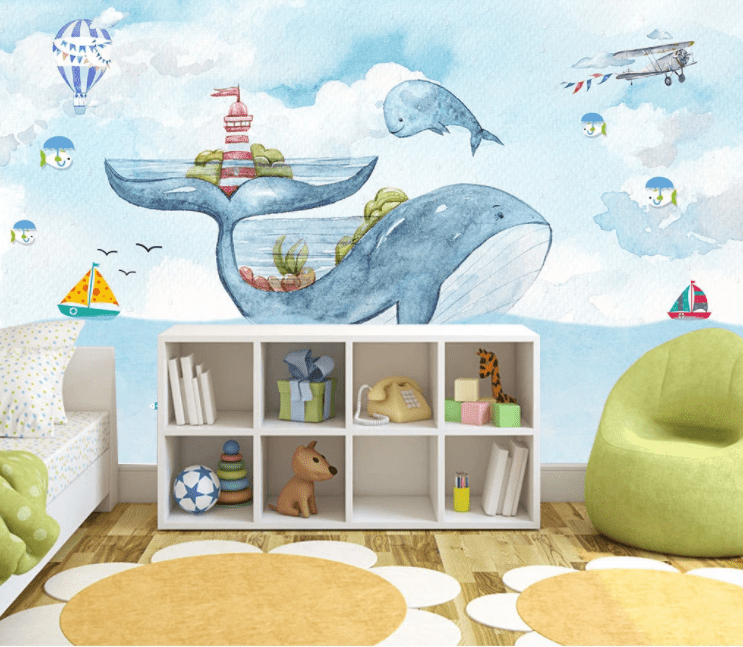 3D Blue Whale WC1041 Wall Murals Wallpaper AJ Wallpaper 2