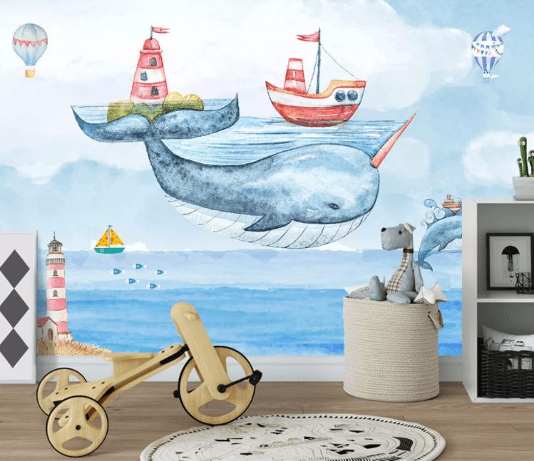 3D Whale Boat WC1042 Wall Murals Wallpaper AJ Wallpaper 2