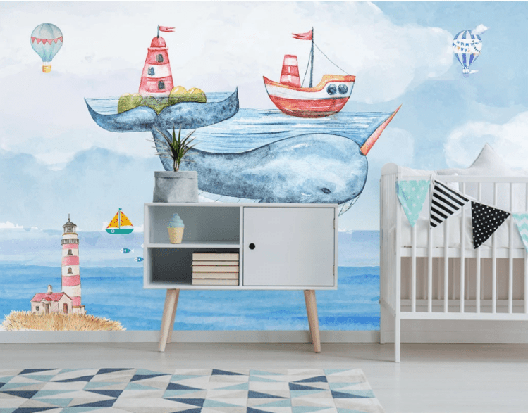 3D Whale Boat WC1042 Wall Murals Wallpaper AJ Wallpaper 2
