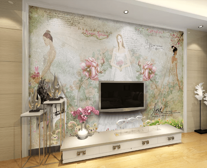 3D Bridal Wedding Dress WC173 Wall Murals Wallpaper AJ Wallpaper 2