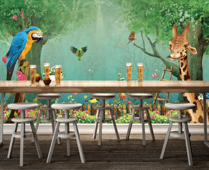 3D Parrot Giraffe WC172 Wall Murals Wallpaper AJ Wallpaper 2