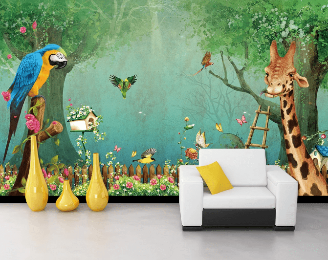 3D Parrot Giraffe WC172 Wall Murals Wallpaper AJ Wallpaper 2