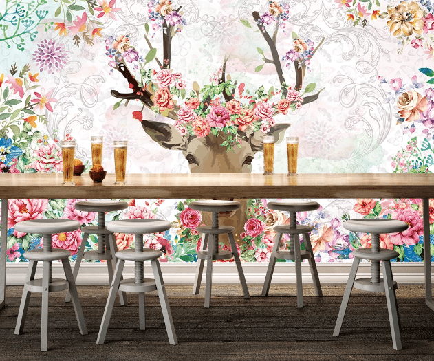 3D Peony Deer WC175 Wall Murals Wallpaper AJ Wallpaper 2
