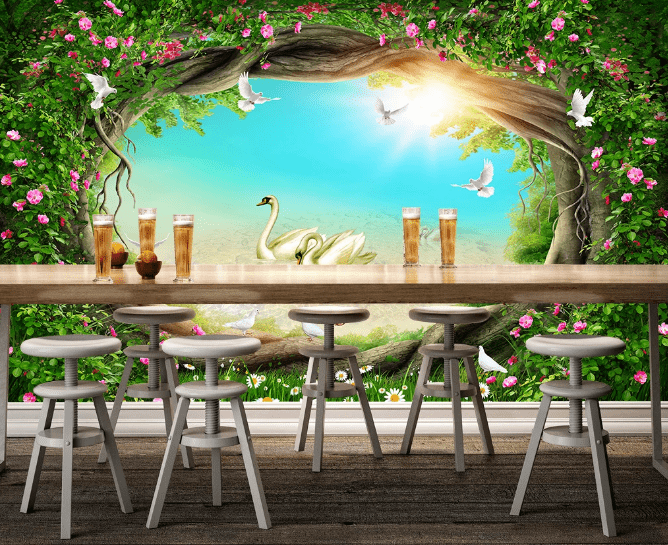 3D Tree Hole Swan WC337 Wall Murals Wallpaper AJ Wallpaper 2