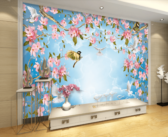 3D Flower Dove Magpie WC357 Wall Murals Wallpaper AJ Wallpaper 2