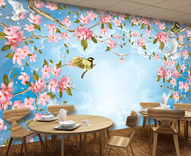 3D Flower Dove Magpie WC357 Wall Murals Wallpaper AJ Wallpaper 2