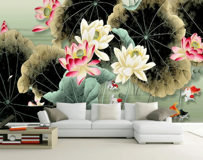 3D Lotus Goldfish WC107 Wall Murals Wallpaper AJ Wallpaper 2