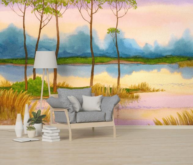 3D Lake Tree WC1013 Wall Murals Wallpaper AJ Wallpaper 2