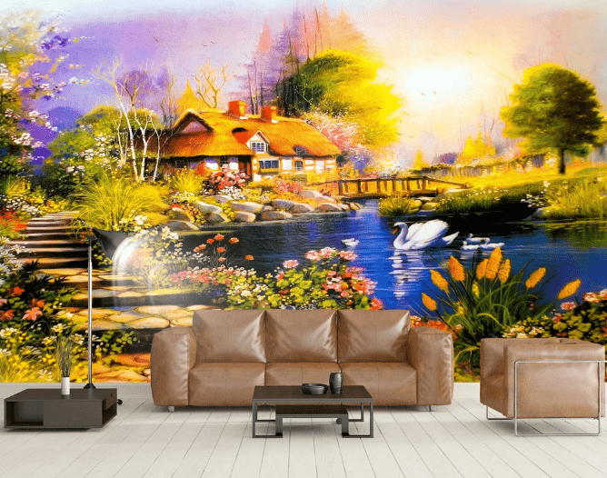 3D House Swan WC923 Wall Murals Wallpaper AJ Wallpaper 2