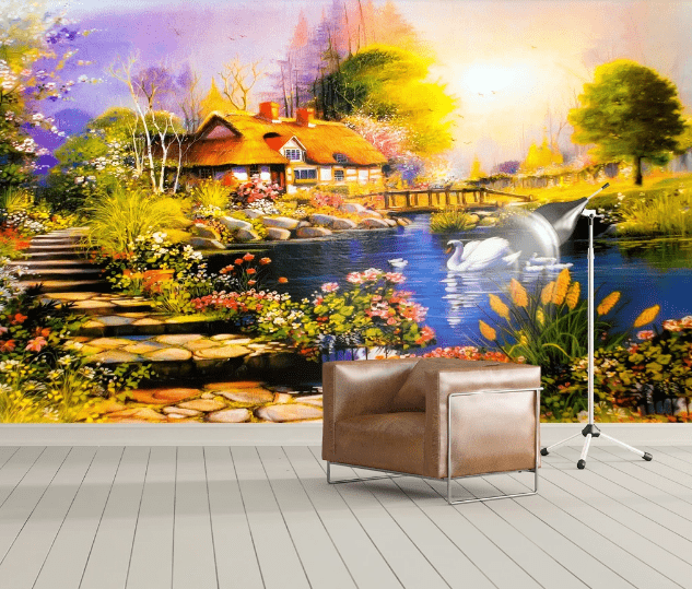 3D House Swan WC923 Wall Murals Wallpaper AJ Wallpaper 2