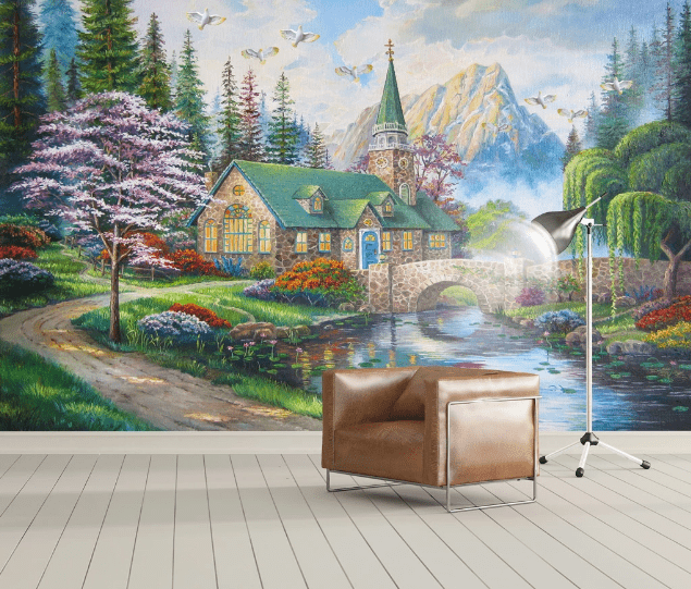 3D House Bridge River WC924 Wall Murals Wallpaper AJ Wallpaper 2