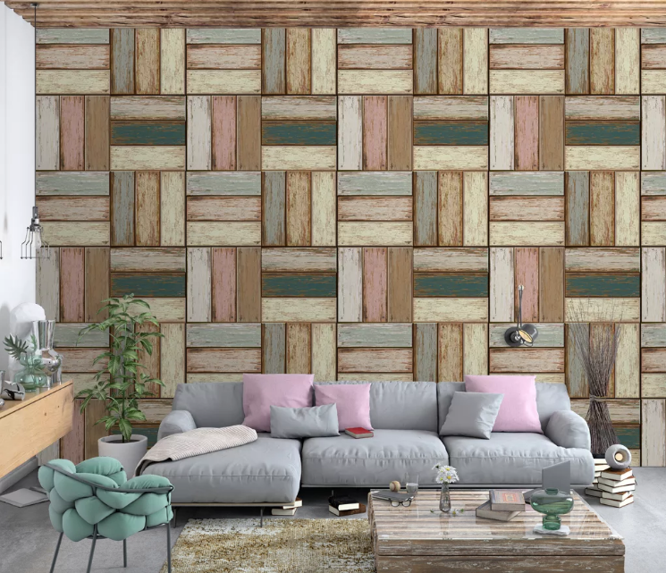 3D Square Wood WC2408 Wall Murals
