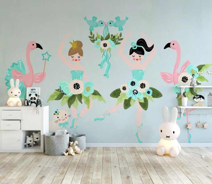 3D Flamingo Girl WC2152 Wall Murals