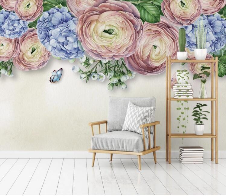 3D Peony Butterfly WC950 Wall Murals Wallpaper AJ Wallpaper 2