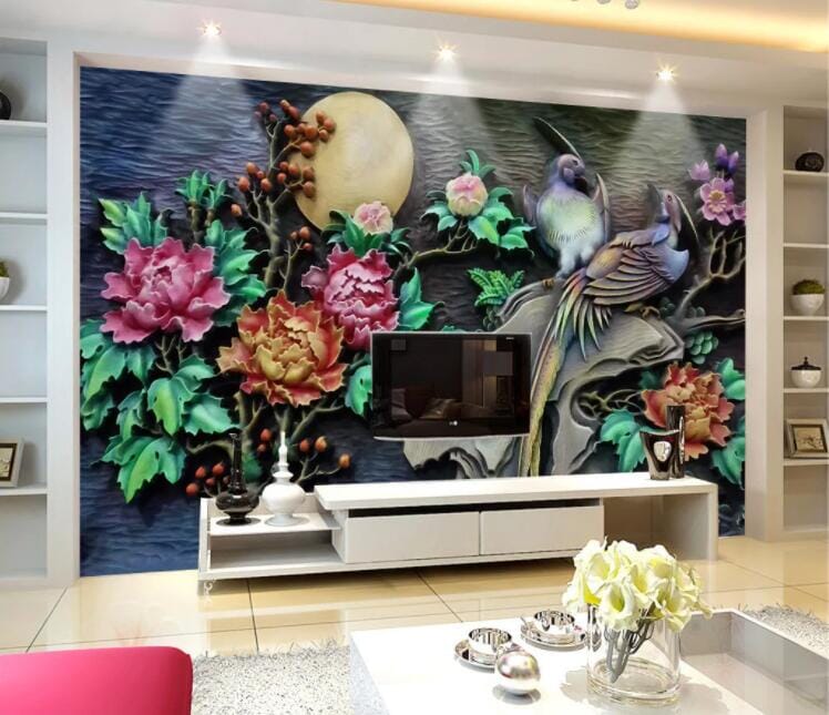 3D Moon Peony WC1031 Wall Murals Wallpaper AJ Wallpaper 2