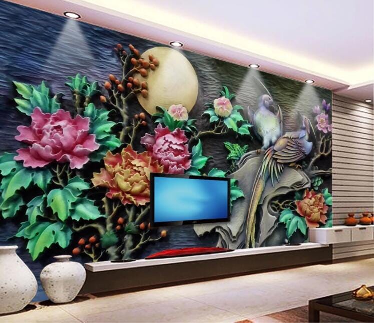3D Moon Peony WC1031 Wall Murals Wallpaper AJ Wallpaper 2