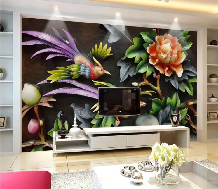 3D Parrot Peony WC1030 Wall Murals Wallpaper AJ Wallpaper 2