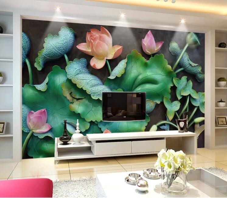 3D Lotus Goldfish WC1029 Wall Murals Wallpaper AJ Wallpaper 2