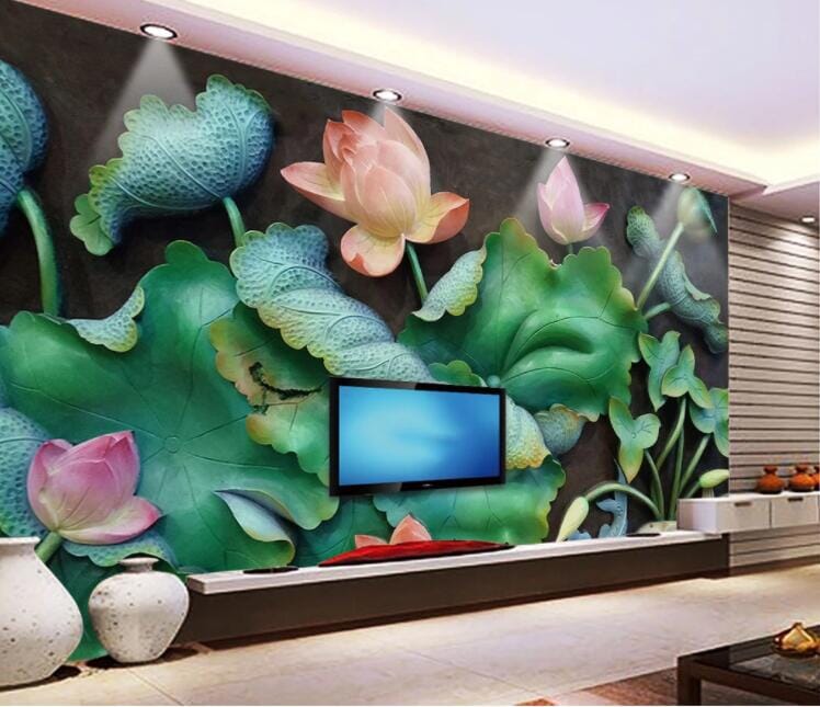 3D Lotus Goldfish WC1029 Wall Murals Wallpaper AJ Wallpaper 2