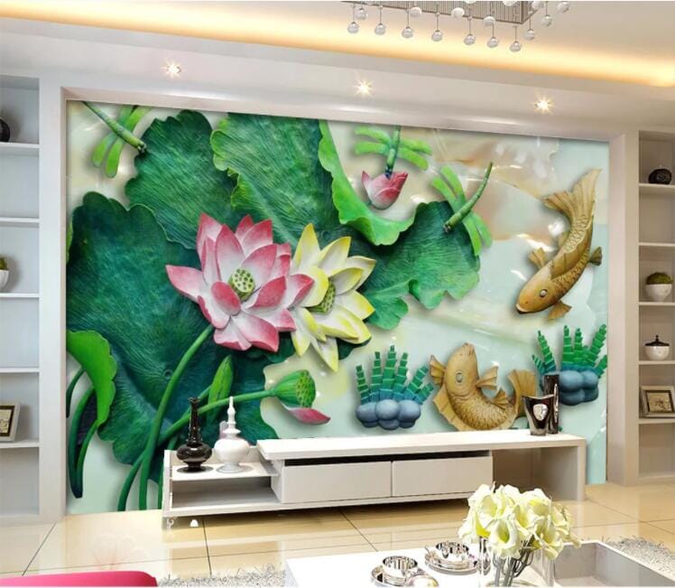 3D Goldfish Lotus WC1008 Wall Murals Wallpaper AJ Wallpaper 2