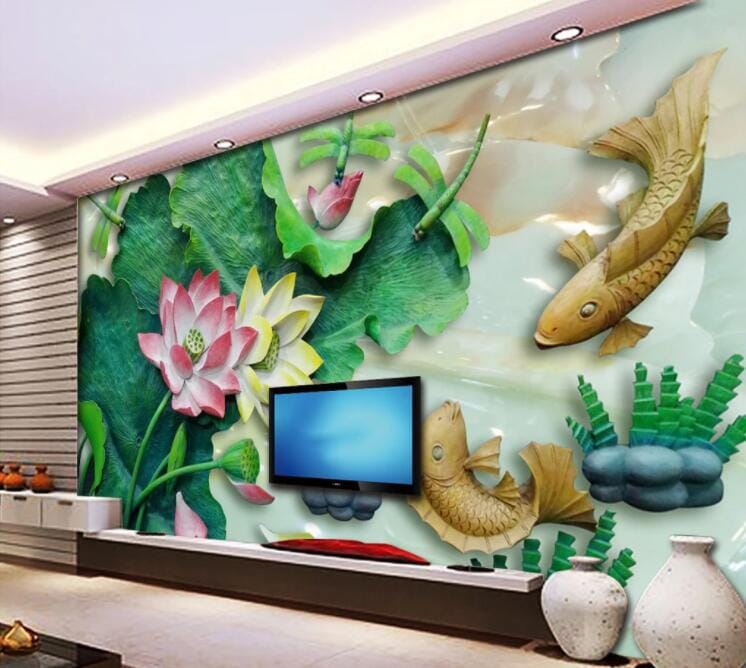3D Goldfish Lotus WC1008 Wall Murals Wallpaper AJ Wallpaper 2