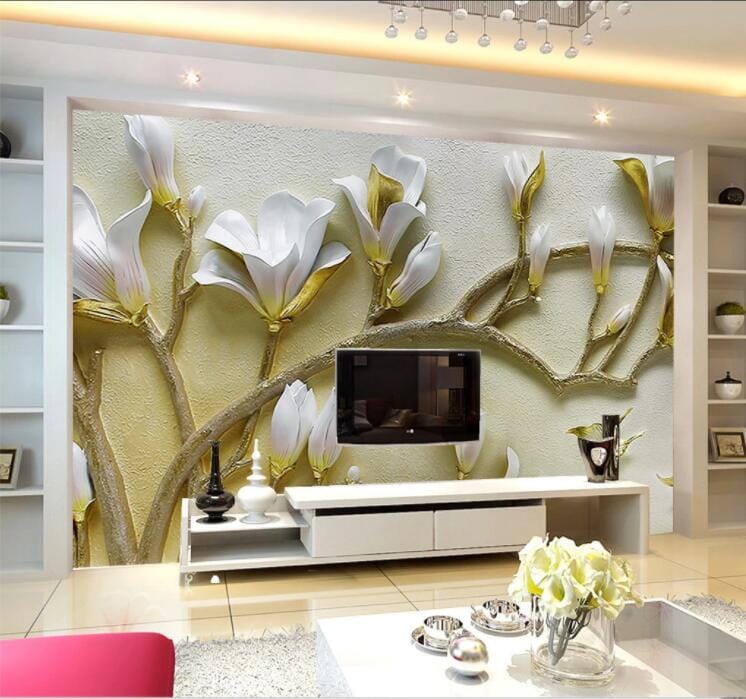 3D Lily Butterfly WC898 Wall Murals Wallpaper AJ Wallpaper 2