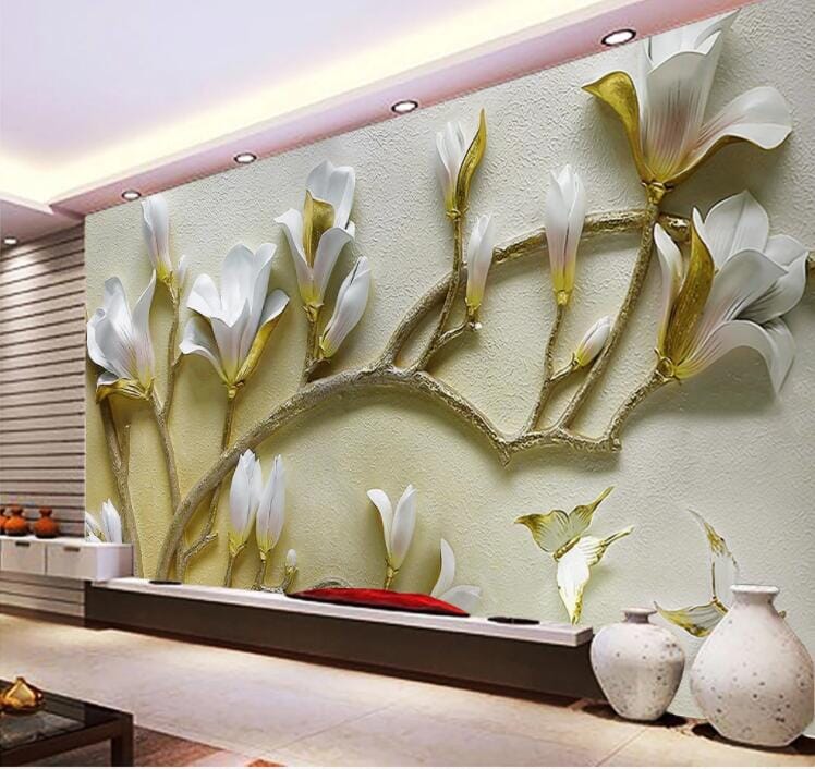 3D Lily Butterfly WC898 Wall Murals Wallpaper AJ Wallpaper 2