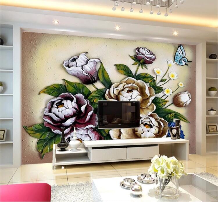 3D Rose Butterfly WC897 Wall Murals Wallpaper AJ Wallpaper 2