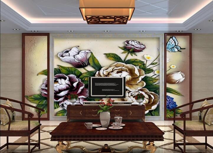 3D Rose Butterfly WC897 Wall Murals Wallpaper AJ Wallpaper 2