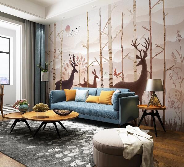 3D Sun Forest Deer WC1696 Wall Murals