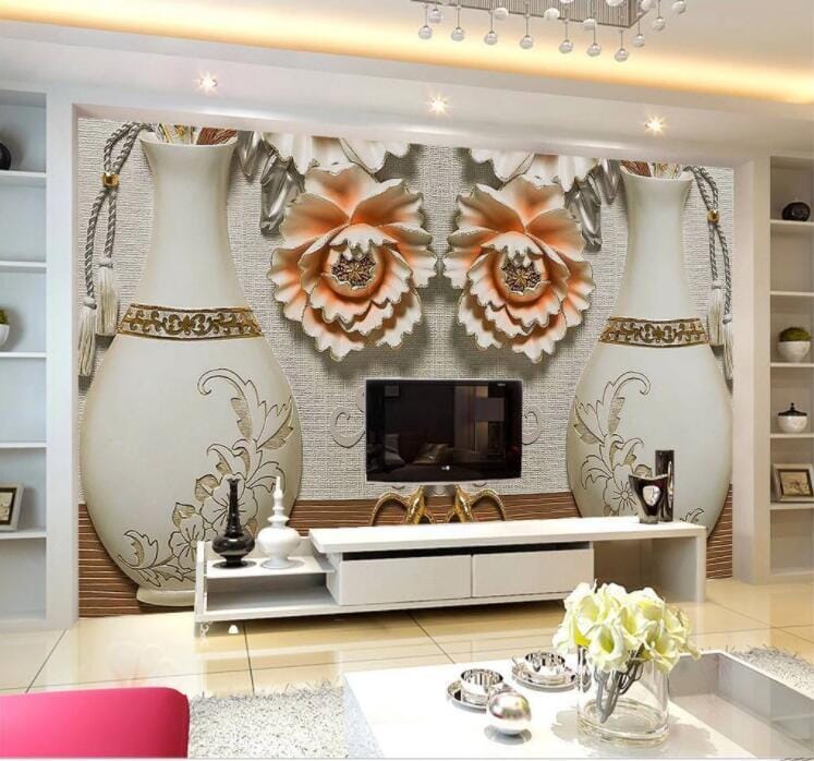 3D Vase Peony WC868 Wall Murals Wallpaper AJ Wallpaper 2