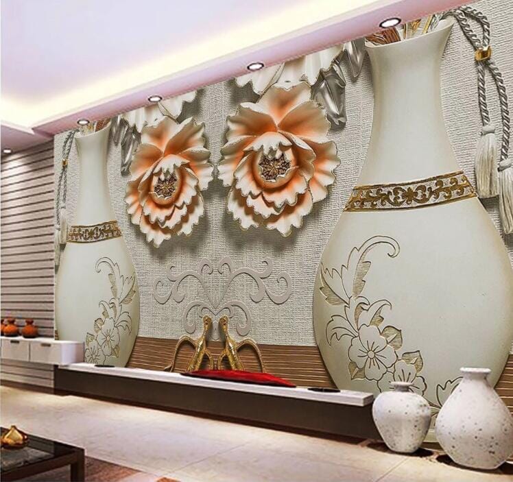 3D Vase Peony WC868 Wall Murals Wallpaper AJ Wallpaper 2