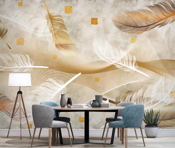 3D Yellow Feather WC1662 Wall Murals