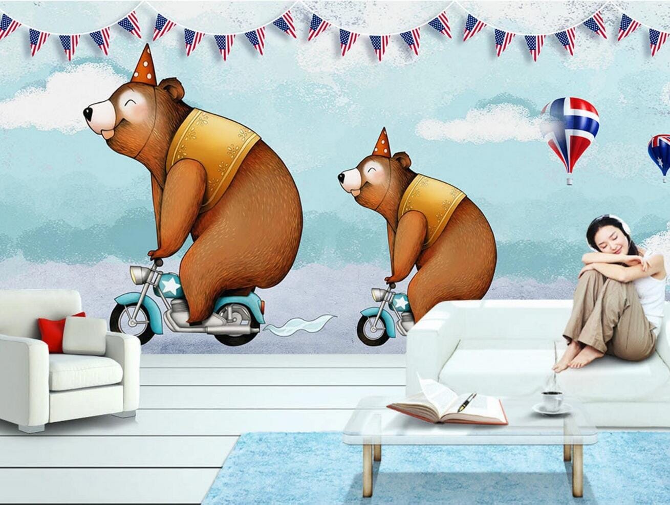 3D Bear Motorcycle WC355 Wall Murals Wallpaper AJ Wallpaper 2