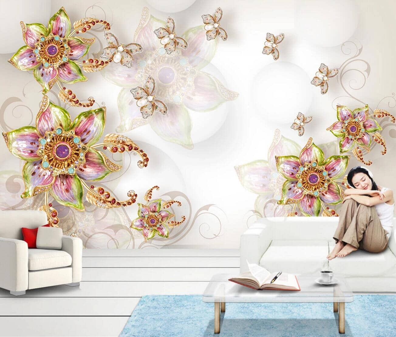 3D Crystal Butterfly WC301 Wall Murals Wallpaper AJ Wallpaper 2