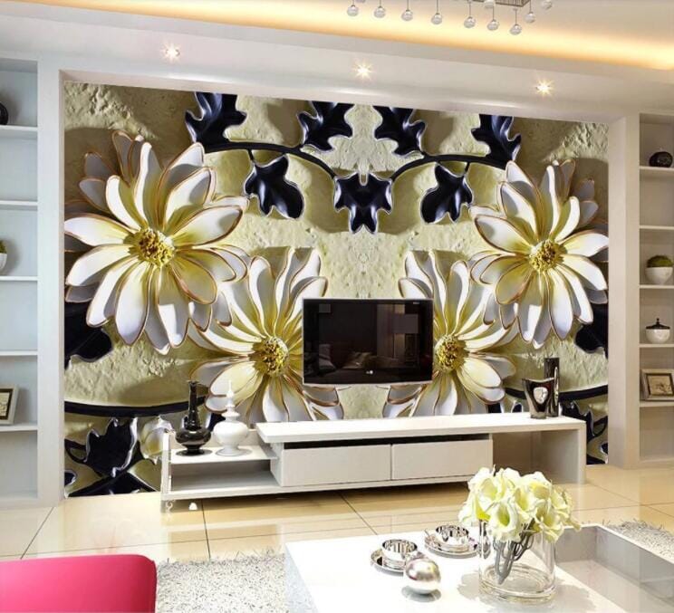 3D White Chrysanthemum WC849 Wall Murals Wallpaper AJ Wallpaper 2
