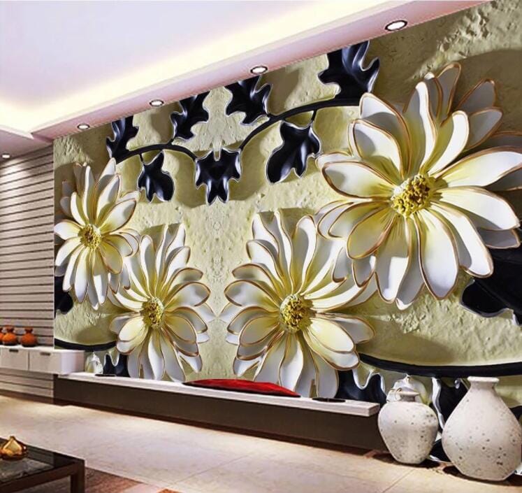 3D White Chrysanthemum WC849 Wall Murals Wallpaper AJ Wallpaper 2