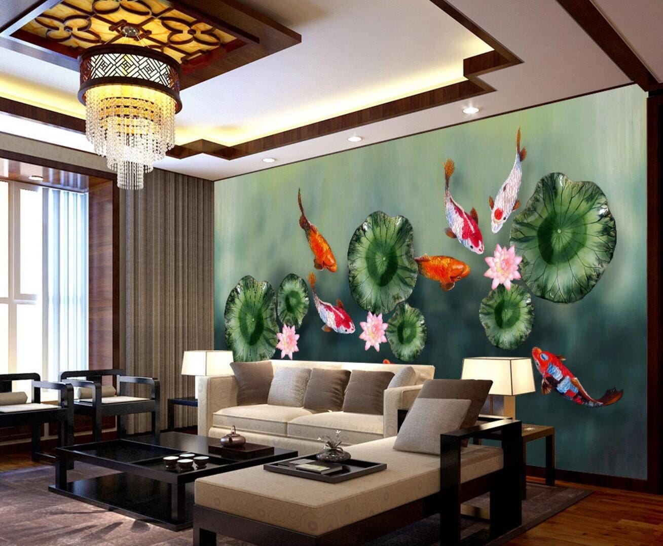 3D Lotus Leaf Goldfish WC377 Wall Murals Wallpaper AJ Wallpaper 2