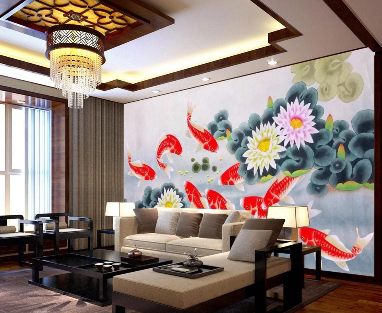 3D Lotus Goldfish WC376 Wall Murals Wallpaper AJ Wallpaper 2