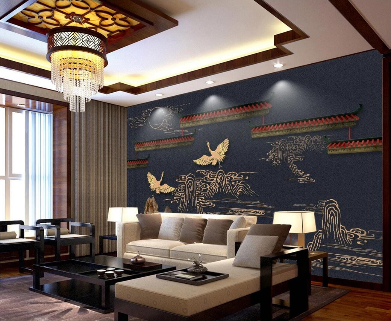 3D Roof Crane Stone WC405 Wall Murals Wallpaper AJ Wallpaper 2