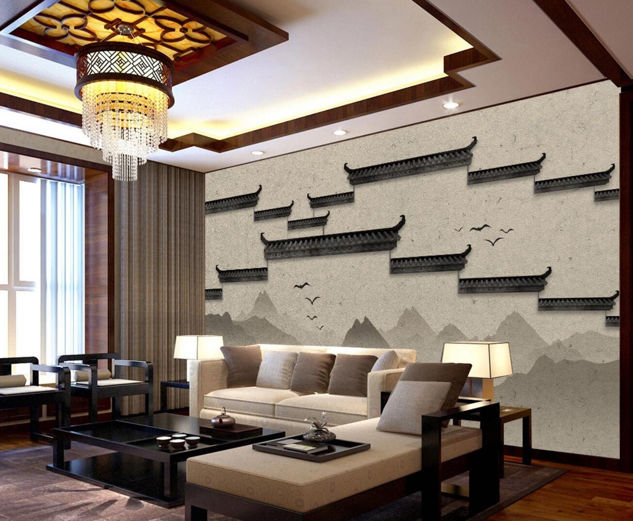 3D Black Roof WC401 Wall Murals