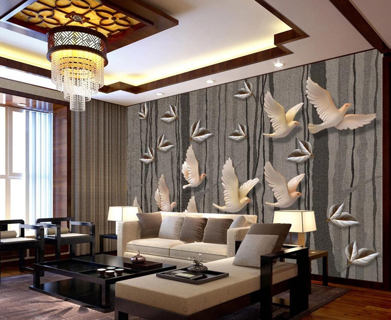 3D Pigeon Leaves WC400 Wall Murals Wallpaper AJ Wallpaper 2