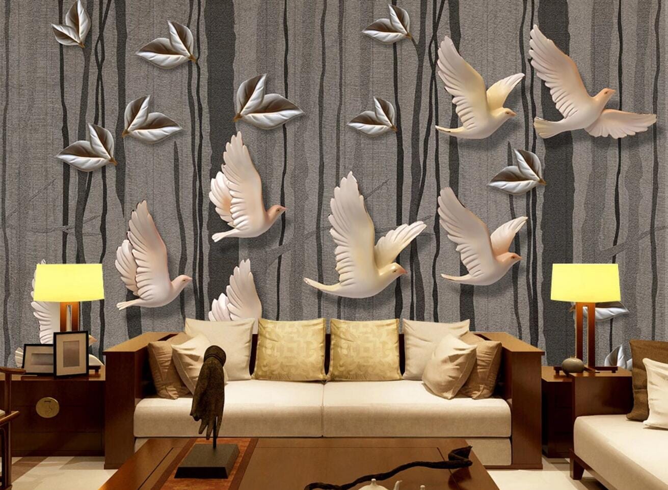 3D Pigeon Leaves WC400 Wall Murals Wallpaper AJ Wallpaper 2