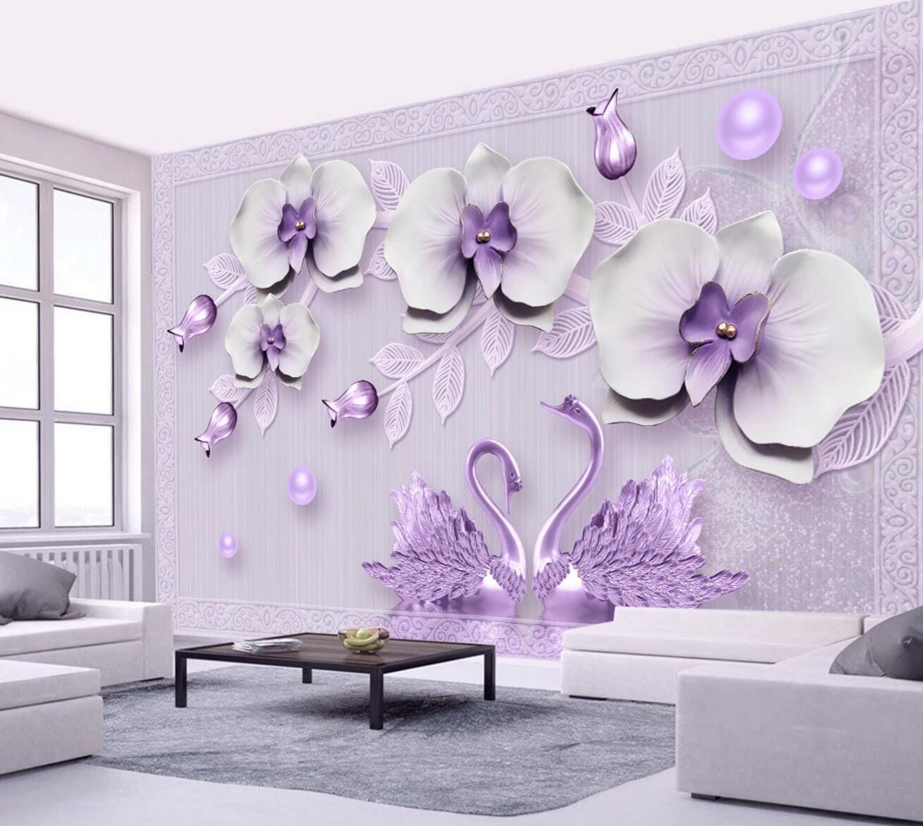 3D Purple Swan WC423 Wall Murals Wallpaper AJ Wallpaper 2
