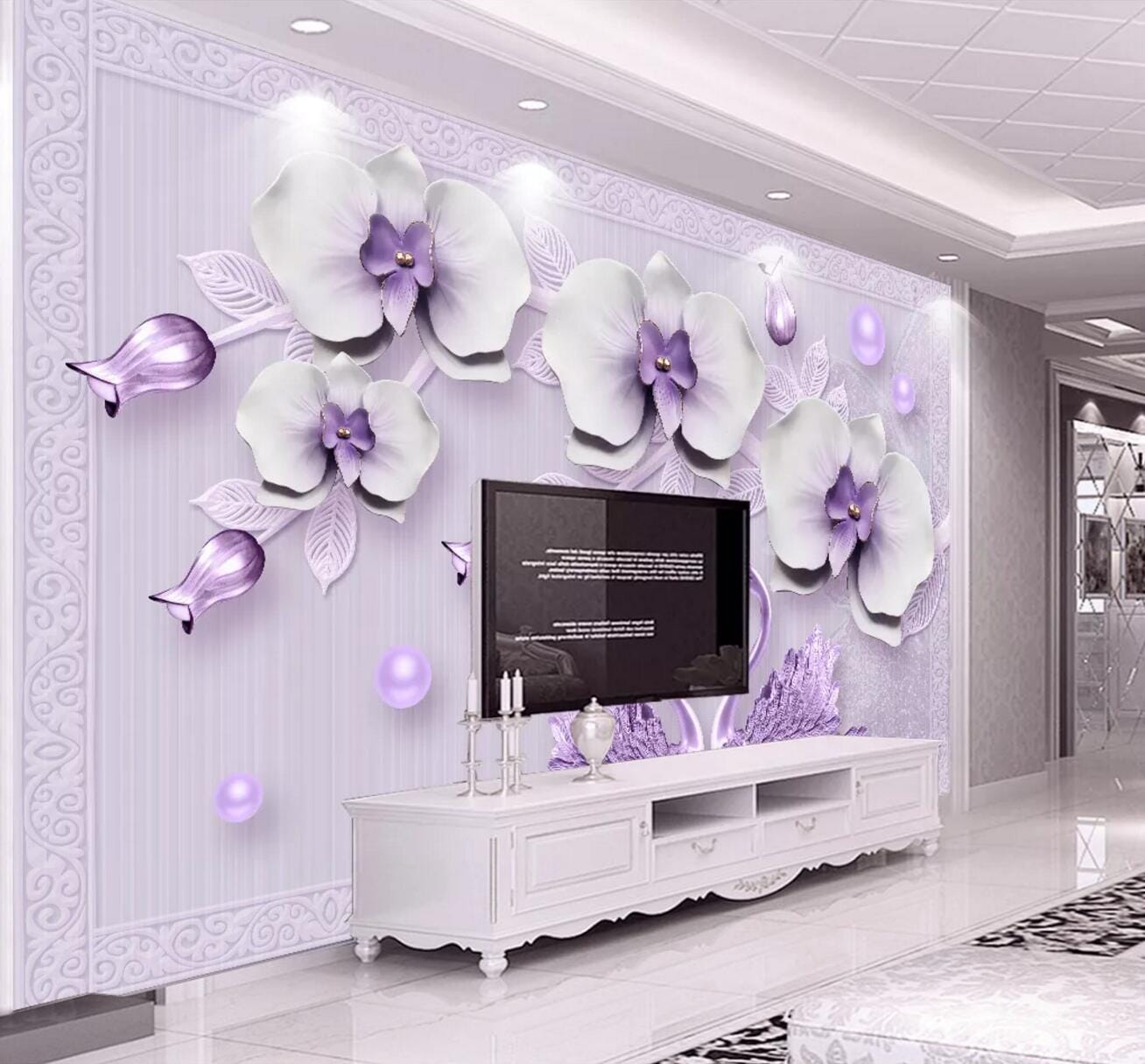 3D Purple Swan WC423 Wall Murals Wallpaper AJ Wallpaper 2