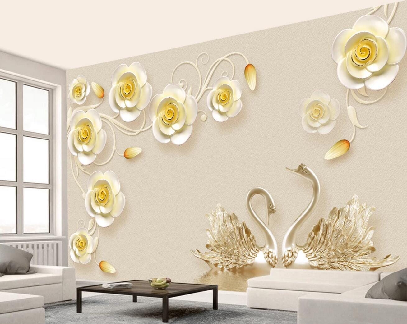 3D Silver Swan WC421 Wall Murals Wallpaper AJ Wallpaper 2