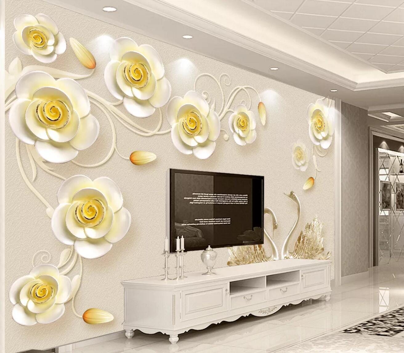 3D Silver Swan WC421 Wall Murals Wallpaper AJ Wallpaper 2