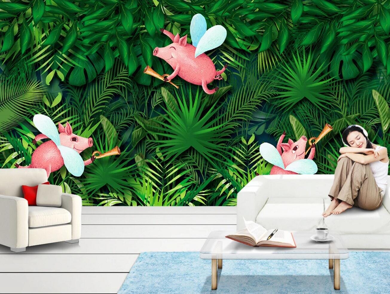 3D Flying Pig WC419 Wall Murals Wallpaper AJ Wallpaper 2