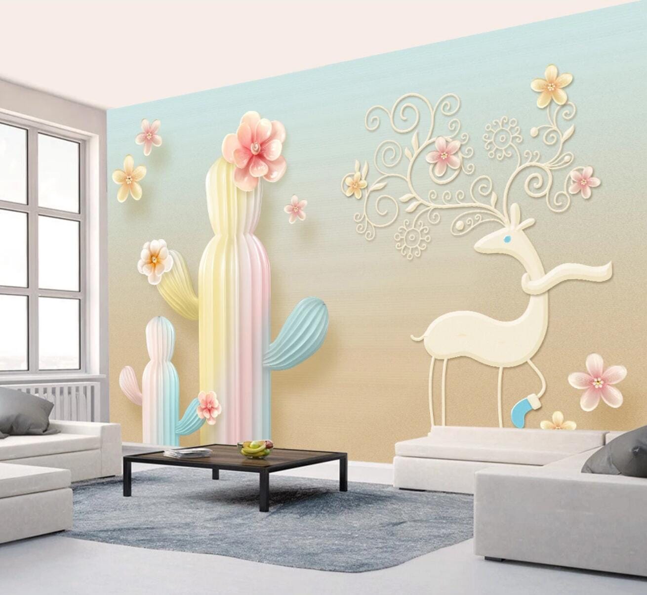 3D Yellow Cactus WC476 Wall Murals Wallpaper AJ Wallpaper 2